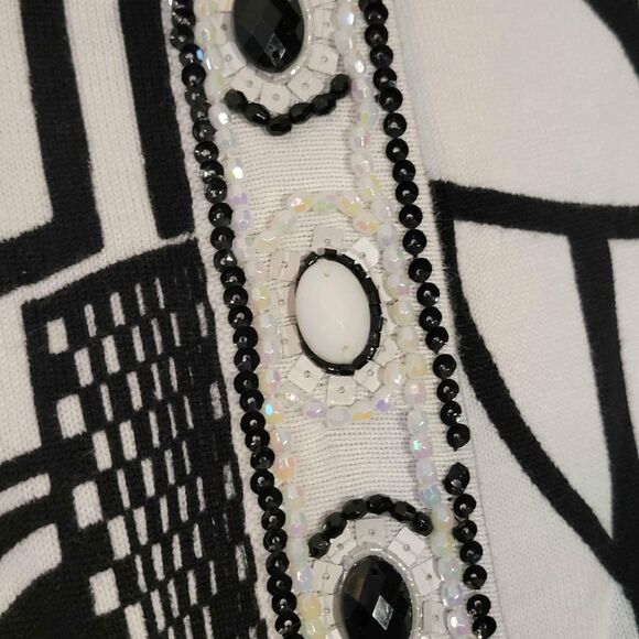 Women's Size Small Just B Black White Crewneck Cardigan with Bling - Picture 2 of 6
